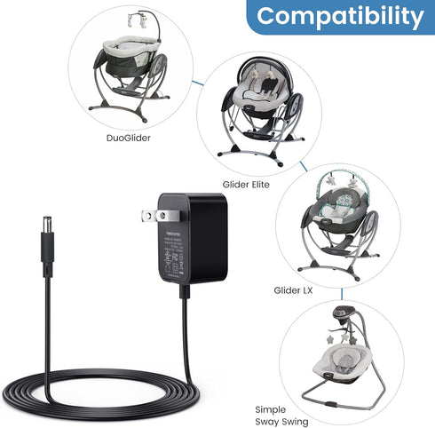 Power Cord Replacement for Graco DuetSoothe, Simple Sway Swing, Glider LX, DuoGlider, Sweetpeace, 5V Baby Swing Charger