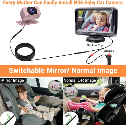 Rohent 1080P 360 150 0-5, Car Baby Monitor for Baby Girls - HD, Adjustable, Night Vision, Wide-Angle Lens, Easy