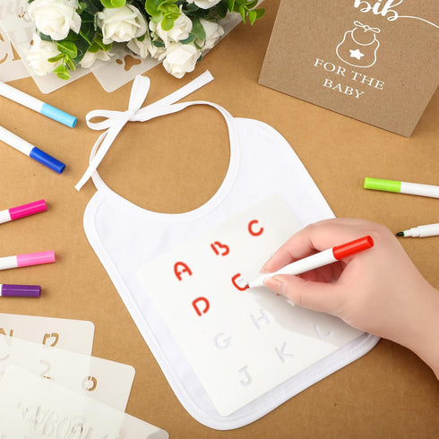 100 50 25 24 1 Panitay Pcs DIY Baby Bibs Decorating Kit White Bibs Stencils Markers Baby Shower Game Sign