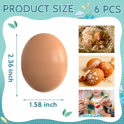 6Pcs YunKo Wooden Fake Eggs Brown Wood Nest Easter Eggs for Craft Decorate Get hens to Lay Egg Chicken Coop Accessories