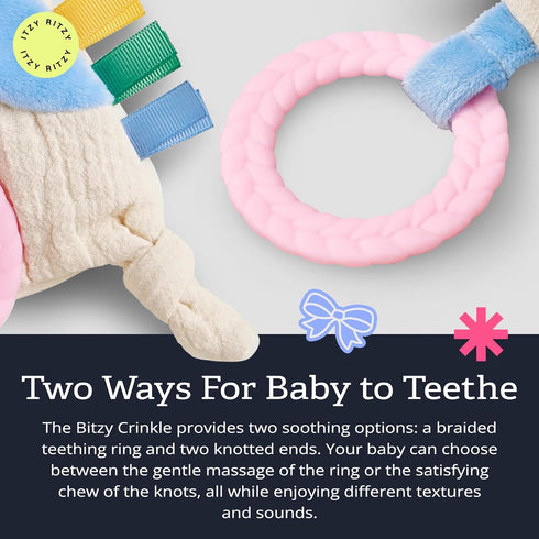 0 Itzy Ritzy - Bitzy Crinkle Sensory Toy for Babies & Toddlers Features Crinkle Sound, Soft Braided Teething Toy Ring