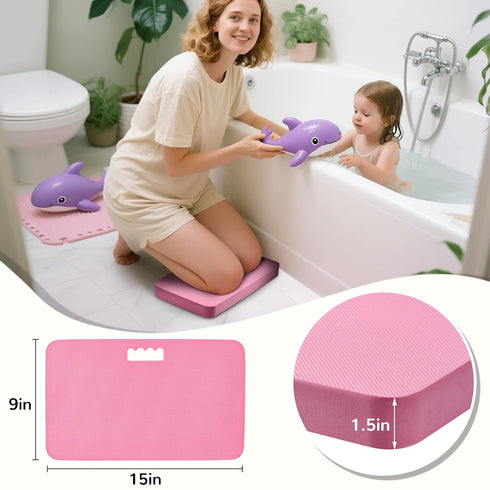 LAUJIA Pink Foldable Baby Bathtub with Cushion & Kneeling Pad, Large Infant Bath Tub with Thermometer & Support Pillow