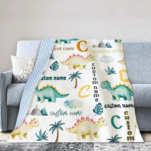 Personalized Baby Blankets for Boys Girls, Custom Baby Blanket with Name, Dinosaur Letters Theme, Super Soft Fleece