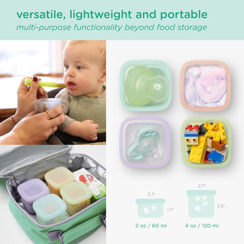4pk 2 oz 60 ml) Olababy Clear Sense Silicone Storage Containers for Baby Food, Snacks, Formula, Puree, Sauce & More |