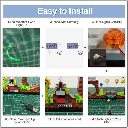 Light Up Your Bricks- 2 Pieces X Multi-Color Fast Flashing Light 30 cm, USB Powered, Compatible with All Legos
