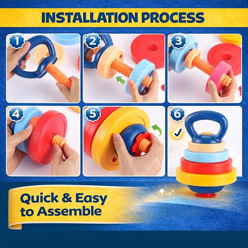 Set 3-in-1 Kids Exercise Weight - Adjustable Workout Toy Equipment for Children Pretend Play Exercise - Toddler