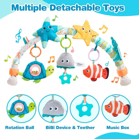 0-6-12 Jollybaby Musical Bassinet Stroller Crib Mobile Toy for Baby Months, Infant Clip On Arch Hanging Toy with Music