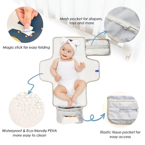 Portable Changing Pad for Baby - Dinosaurs Pattern Waterproof Diaper Changing Mat Travel Changing Pad with Built