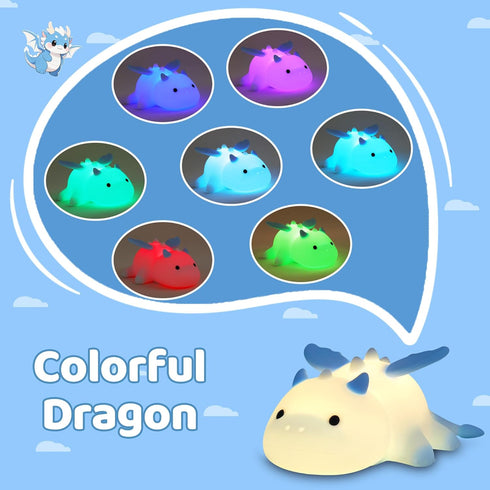 Ammonite 8 Dragon Night Light, Cute Dragon Lamp with Color Lights, Soft Silicone Kids Nursery Nightlight LED Touch