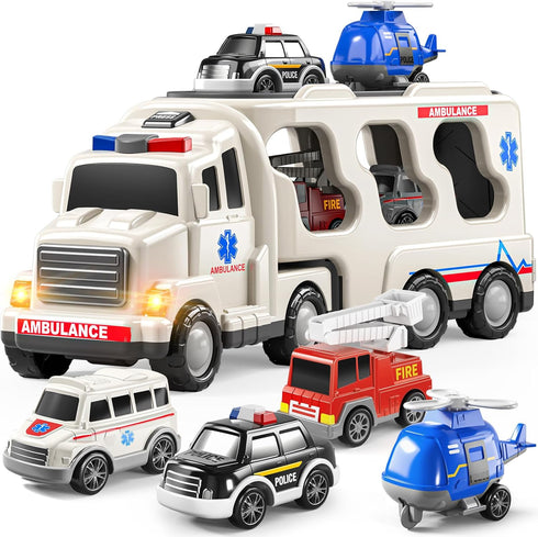 TEMI 5 Pack Ambulance Vehicle Toddler Truck Toys for 3 4 5