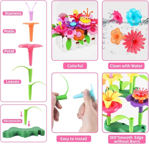 3 4 5 6 7 CENOVE Toddler Toys for Year Old Girls and Boys,Flower Garden Building Toy with Carry Box, STEM Toys