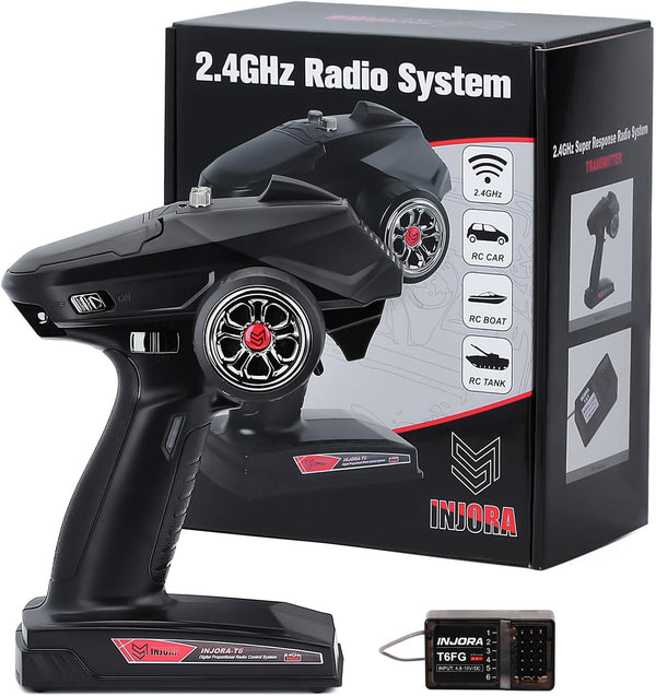 INJORA RC Transmitter 2.4GHz 6CH Controler and Receiver with Gyro Remote Inside