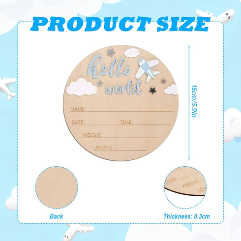Penitue 5.9in Hello World Newborn Sign, Round Basswood Newborn Welcome Signs with Writing Pen Baby Name Birth Board