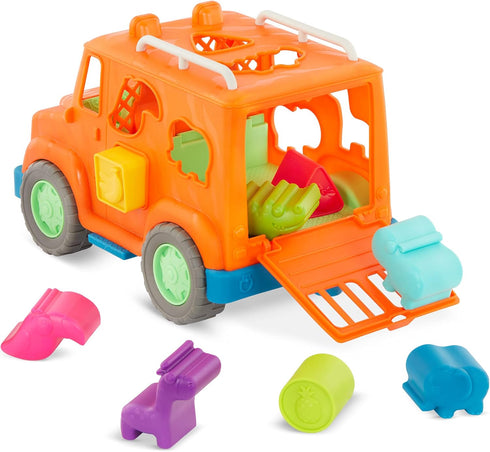 Battat Wonder Wheels Shape Sorter Toy Truck, 9Pc Developmental Toy for Kids, Animal & Fruit Shapes, Recyclable Materials