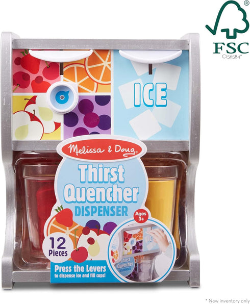 3+ Melissa & Doug Thirst Quencher Wooden Drink Dispenser with Juice Inserts, Ice Cubes & Play Kitchen Accessories