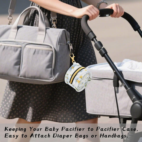 PYBUG Daisy Round Pacifier Storage Case, Polyester & TPU Lined with Hook Buckle, Pacifier Container Box for Baby