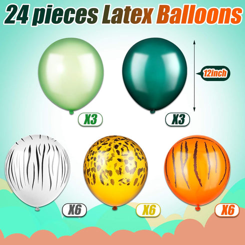 Liliful 24 Pieces Jungle Balloons, 12 Inch Animal Print Balloons, Safari Theme Party Decorations, Jungle Theme Party