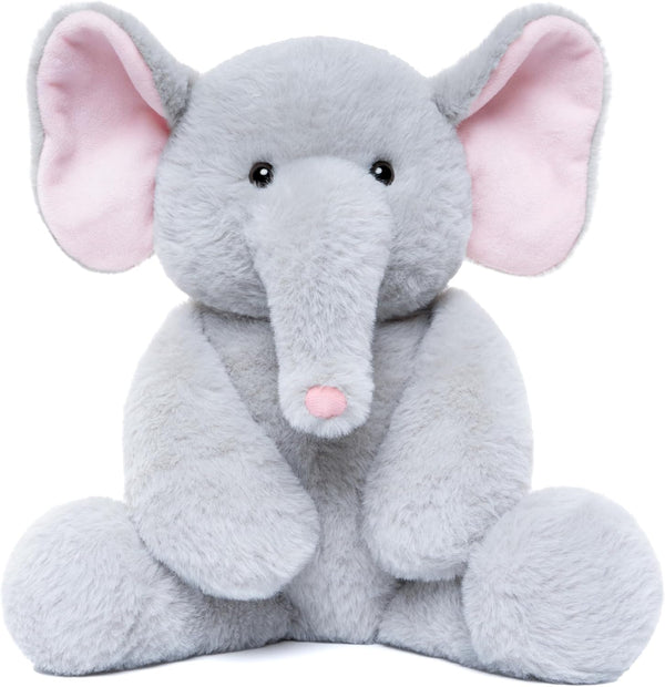 Elephant Teddy Bear Stuffed Animals, Plush Elephant Toys with Pink Ears for Girls Boys Kids Babies Shower Bedtime