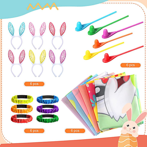 30 Set 6 6 6 6 Civaner Pcs Easter Games for Kids Outdoor Includes Bunny Potato Sack Race Bags Easter Egg and Spoon