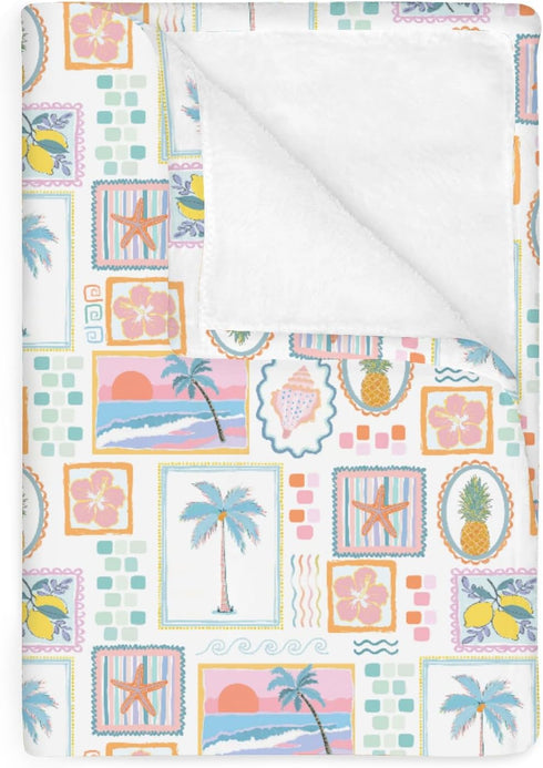 Colorful Beach Patchwork Baby Blankets for Girl Bright Summer Seashells Girly Soft