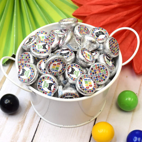 Game On! Video Gamer Birthday Party Kiss Sticker Labels, 300 Circle Stickers by AmandaCreation