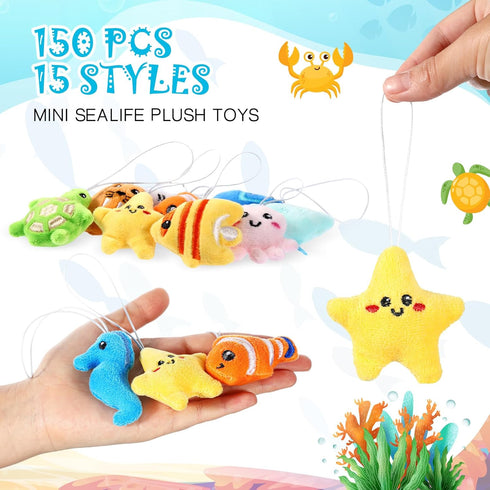 Libima 150 Set Pcs Mini Stuffed Animals Sea Animal Fruit Plush Keychain for Carnival Birthday Classroom Prizes