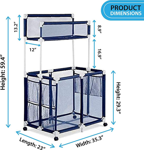 Pool Noodles Holder, Large Mesh Rolling Double Decker Storage Organizer Bin for Toys, Floats, Balls with Noodle Rack