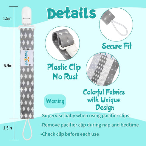 Babygoal Neutral Pacifier Clips, 4 Pack Binky Paci Holder and Leash for Most Pacifiers, Teethers, and Toys