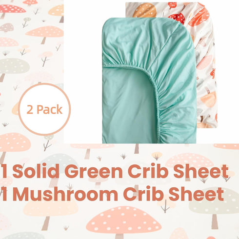 2 Pack 5228 SDIII Mushroom Crib Sheets for Boys Girls Stretchy Microfiber Jersey Knit Soft Fall Crib Sheets