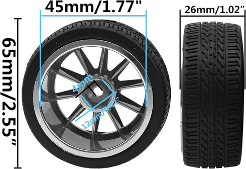 4Pcs 2.55in Rubber Tires & 12mm Hex Plastic Wheel Rims Set 10-Spoke with Foam Compatible with Traxxas Kyosho HPI Tamiya