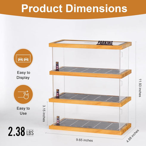 1/64 Scale Display Case, 3-Tiers Diecast Car Garage Display Case with 15 Parking Space and Acrylic Cover