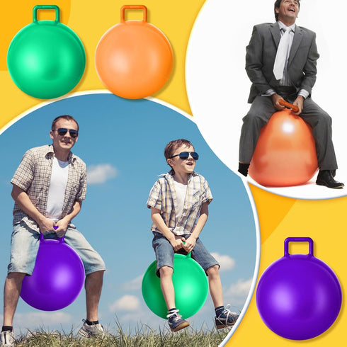 Lewtemi 3 Pcs 29 Inch Bouncing Ball with Handle, Outdoors Hopper Ball with Air Pump for Sports School Games (Purple,