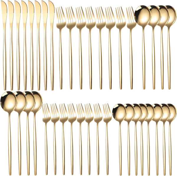Calolin Gold Silverware Set, Stainless Steel Flatware Set, Include Knife, Fork and Spoons,