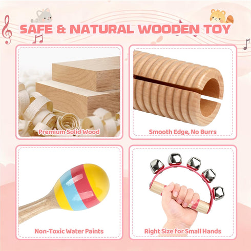 Rmischolar 1-3, Set, Baby Musical Instruments - Montessori Musical Toys for Toddlers Wooden Percussion Instruments Kids