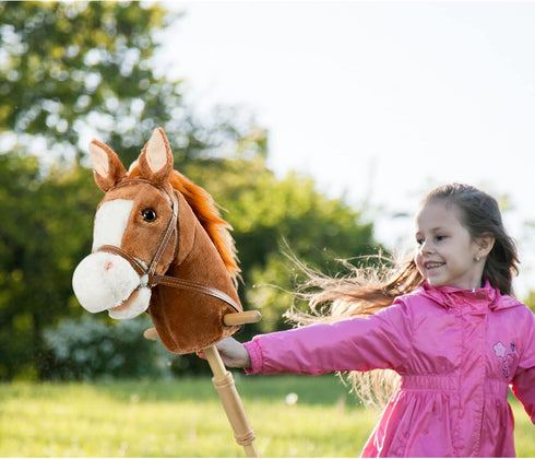 HollyHOME Handcrafted Stick Horse Plush - 36 Inches Dark Brown with Real Pony Sounds for Kids Toddlers