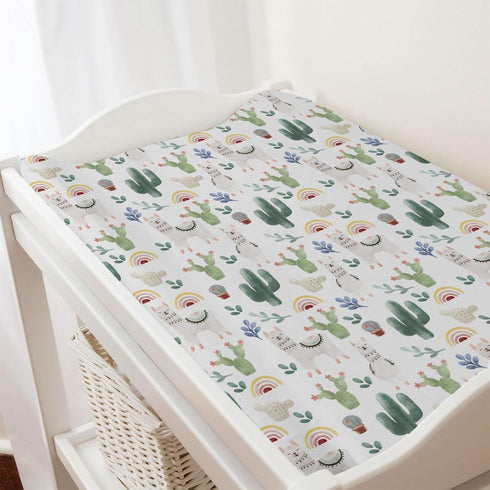 Funny Llama Changing Pad Cover, Cactus Leaves Rainbow Diaper Sheets for Boys Girls, 32"x16" Soft Cover