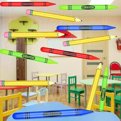 Demonwer 6 Set Pcs Giant Inflatable Crayon Pencil Large Blow Up Pencil Multicolor Crayon Balloon Prop Kit for Back