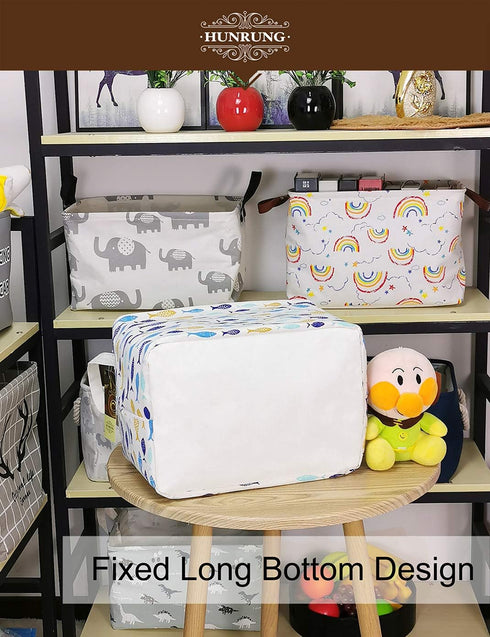HUNRUNG Rectangle Storage Basket - Cute Canvas Organizer Bin for Pet/Children Toys, Books, and Clothes