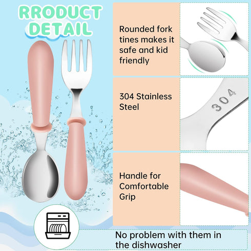 12PCS Toddler Forks & Spoons Set, Stainless Steel Baby Utensils, Kids Silverware for Self Feeding, BPA Free Metal