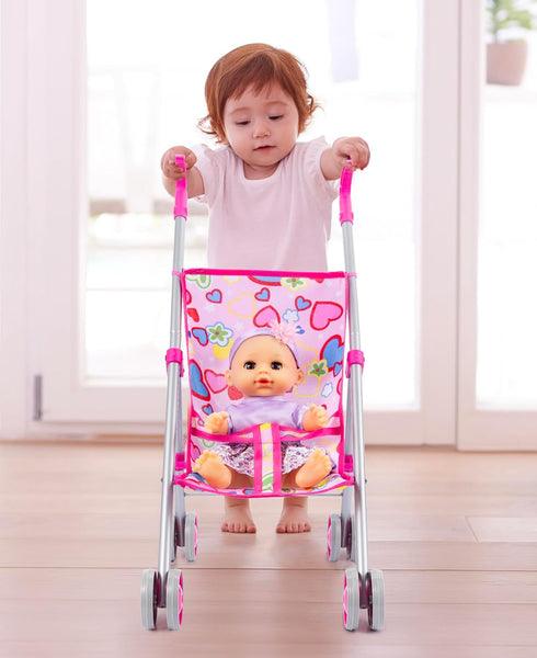 Playset 12-inch 1-6, 12" GAGAKU Baby Doll Stroller with Doll & Accessories, Foldable Lightweight Toy Stroller