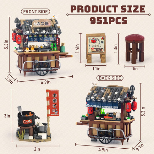 Set, Set, 14+, (951 HIGH GODO Japan Street Mini Building MOC Cute Takoyaki Shop Creative Japanese Architecture