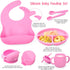 Baby Feeding Utensils Set, 7 Pcs Silicone Toddler Supplies - Adjustable Bibs, Suction Divided Plate, Placemat, Sippy Cup