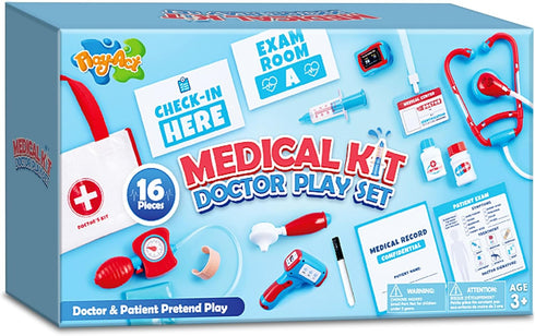 Kids Doctor Kit, 16-Piece Pretend Play Medical Kit with Bag, Realistic Toy Stethoscope, Dress Up Doctor Playset