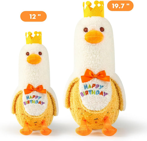 PEACH CAT Banana Duck Plush Pillow with Birthday Party Crown Banana Duck Stuffed Animal for Birthday Gift for Kids Yellow 12"