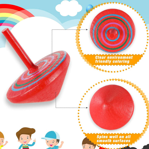 Gifts(100 Aoriher Wood Spinning Tops for Kids, Colorful Wooden Gyroscopes Toy, Educational Kindergarten Toys, Rainbow