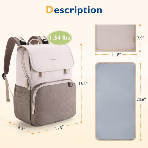 mommore Unisex Diaper Bag Backpack, Large Baby Bag with Changing Pad, Insulated Pockets, Stroller Buckles, Durable