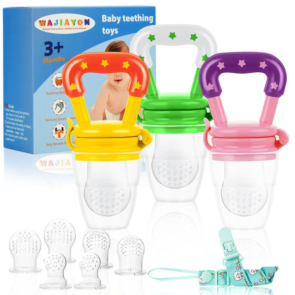 WAJIAYON Baby Fruit Feeder Pacifier (3 Pack), Silicone Teether Feeder for Baby Feeding Essentials (Pink)