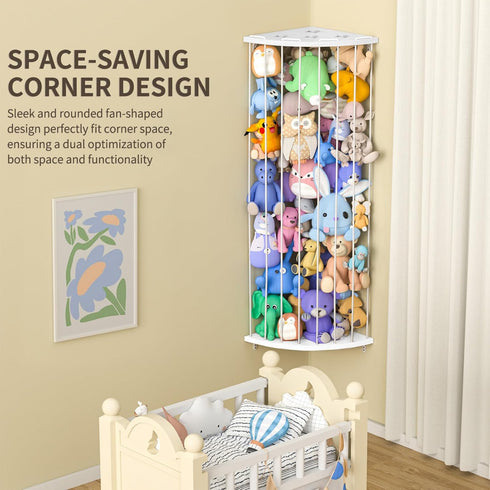 Stuffed Animal Storage Wood Corner Plush Toys Holder with Star Pattern, Length Adjustable Large Hanging Stuffed Animal