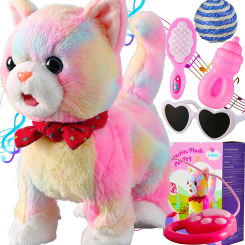 Marsjoy Rainbow Walking Cat Toy for Kids Kitty Toys for Girls Kitten Set