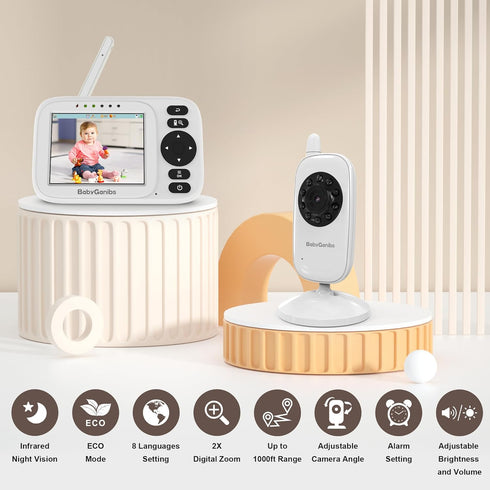 Baby Monitor with Camera and Audio, 3.2'' IPS Portable Monitor, 1000ft Long Range, Infrared Night Vision